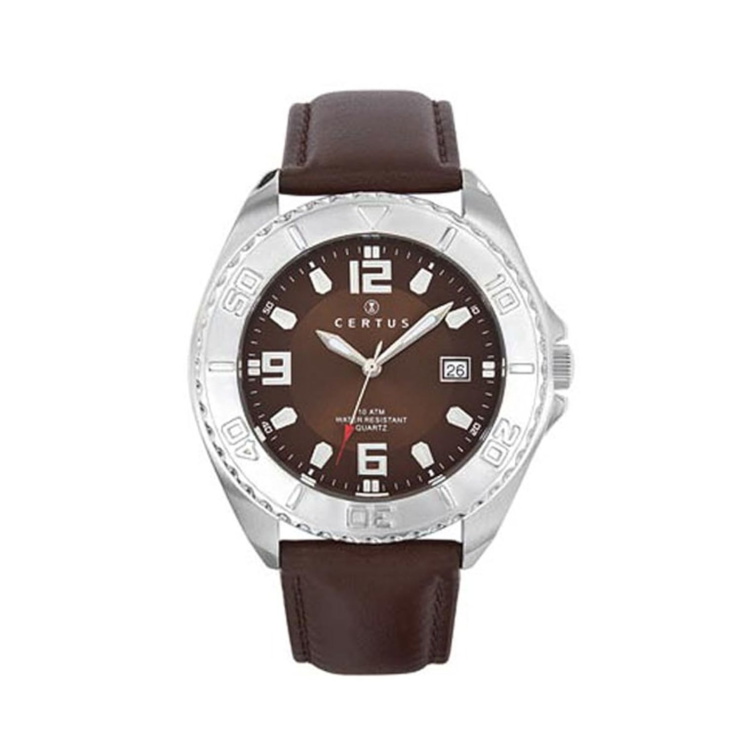 certus 巴黎男式610996圆形棕色表盘日期手表